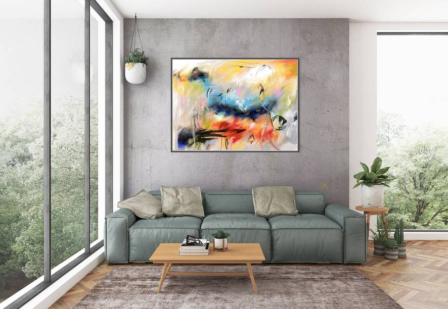 Office Handmade Original Painting Contemporary Yellow Abstract 7U7EL